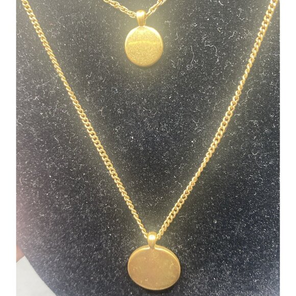 Signed J. Crew Necklaces Round Medallion Two Pendant Chain Gold Tone 14" and 18" - Picture 2 of 8